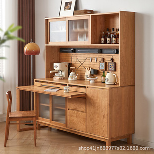 North America Cherry Wood Sideboard Push-pull Rotating Telescopic Log Dining Table Integrated Cabinet Restaurant Small Apartment Storage Cabinet