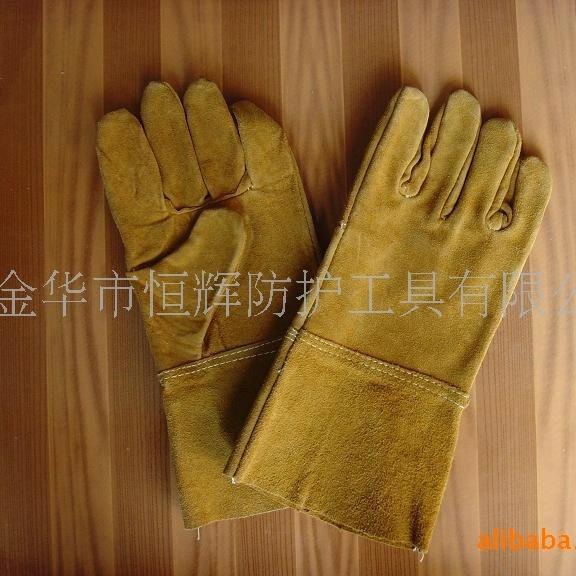 厂家批发牛皮电焊手套加长加厚耐高温防护焊工焊接工地劳保手套