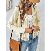 S 71775 Suede Fringe Studded Jacket ��Ƥ������í������