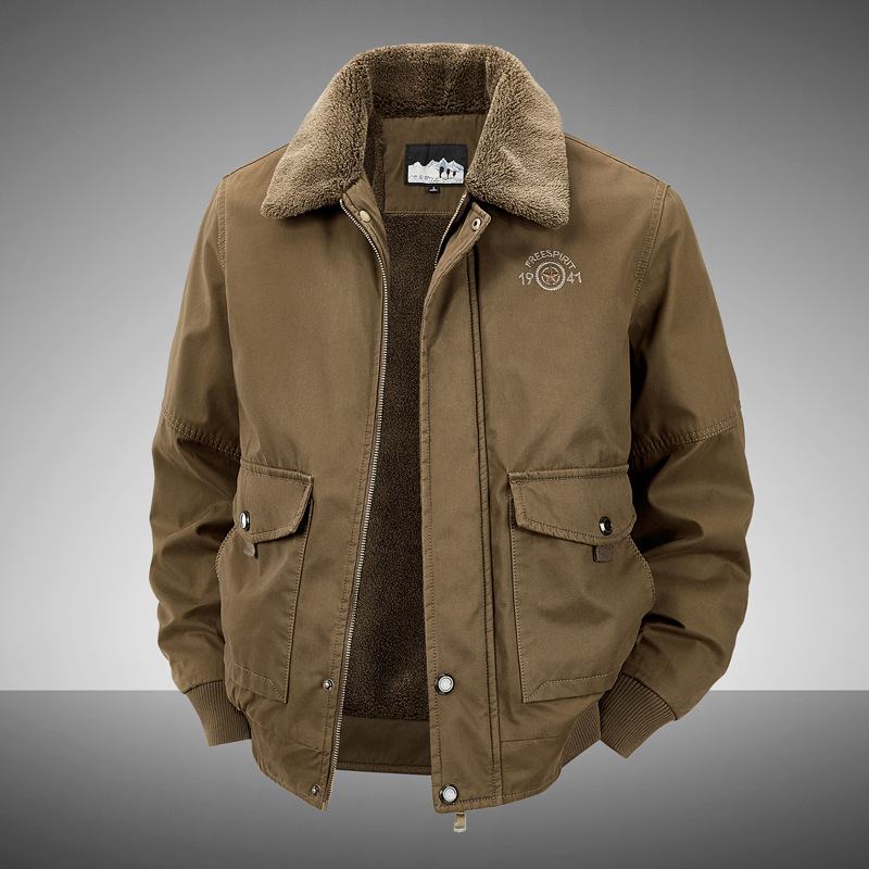 New Winter Men's Cotton-Padded Jacket with Lapel, Multiple Pockets, Fleece-Lined and Thickened, Casual Cotton Coat for Young and Middle-Aged Men 2188