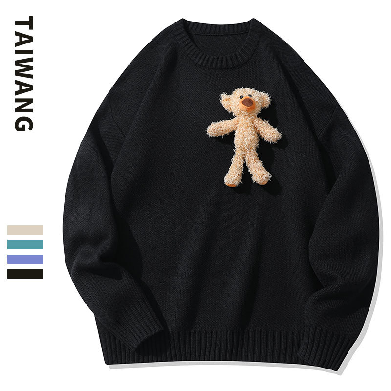 Herretøj Moderigtigt Bjørnetrøje Herre Efterår og Vinter Ny Stil Strikketrøje Herre Løs Ensfarvet Trøje Herre_voghion.com