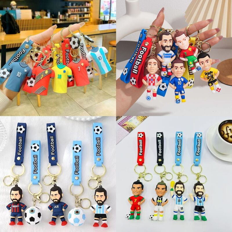 World Cup football star keychain pendant, World Cup character merchandise pendant, soft rubber three-dimensional Messi figurine