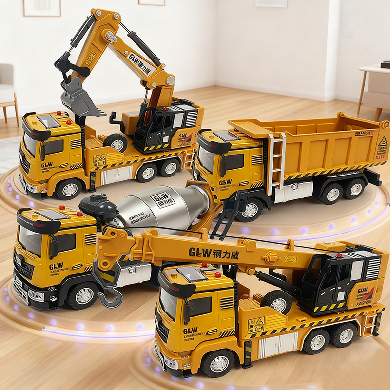 Gangliwei 1:40 Alloy Engineering Vehicle Forklift Excavator Crane Transport Mixer Truck Road Roller Toy Wholesale
