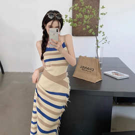 跨境TEMU希音SHEIN虾皮Shop夏季新款性感辣妹针织裙吊带连衣裙女