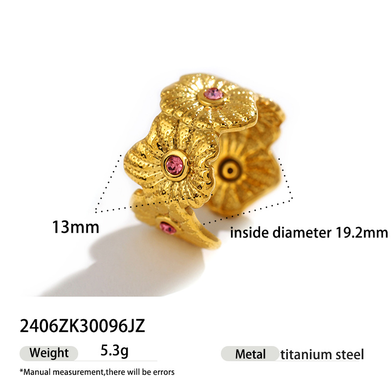 Anillo de acero inoxidable de alta calidad ligero y lujoso, anillo de zircon rosa pálido incrustado en titanio para mujeres no se desvanece