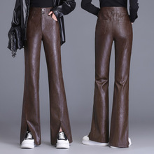 高档秋冬全皮开衩微辣皮裤女士韩版高腰修身显瘦百搭绵羊皮休闲裤