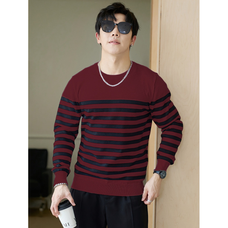 H 39203 Navy Stripe Knit Tee Navy striped knit shirt