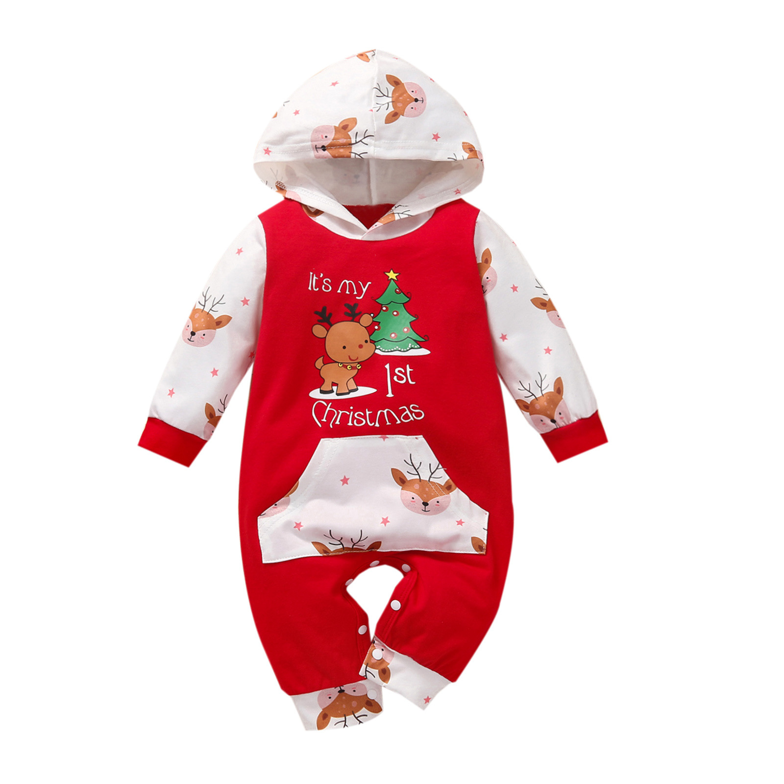 Ins Amazon New Children's Clothing Baby Christmas Hooded Long-sleeved Romper Children's Clothing Foreign Trade Wholesale
