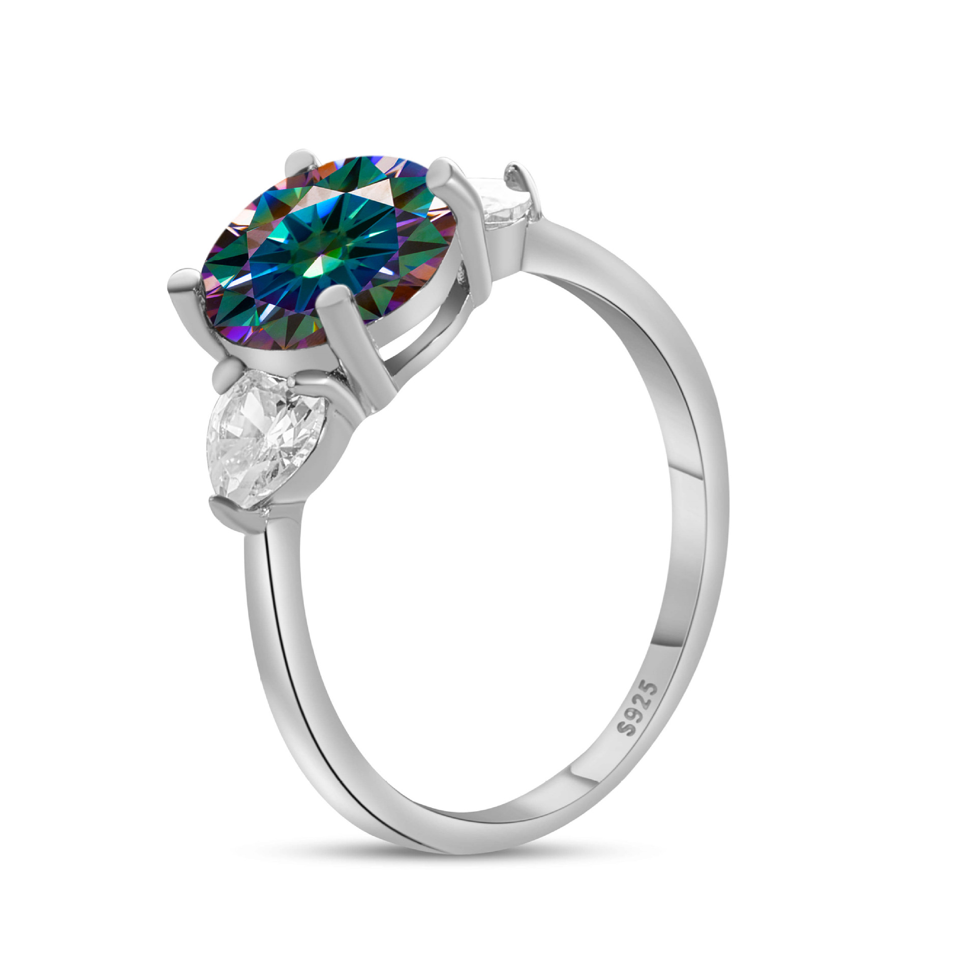 Anillo de piedra de color 3CT de plata esterlina S925 cinturón de plata GRA Certificado de comercio electrónico transfronterizo anillo de mujer de venta caliente