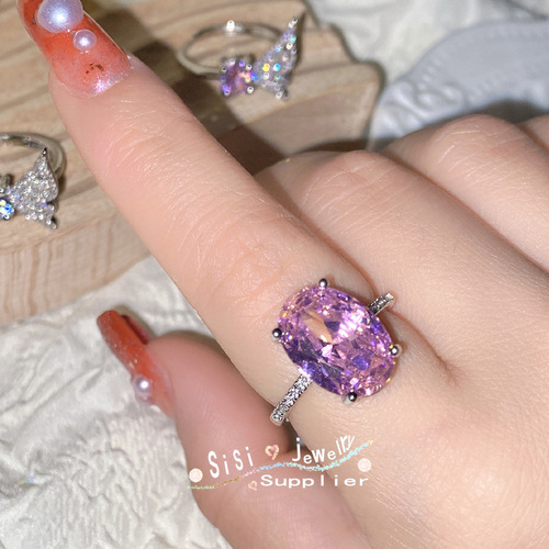 Sisi cold style ins light luxury sparkling ring niche exaggerated design versatile oval dove egg diamond ring for women