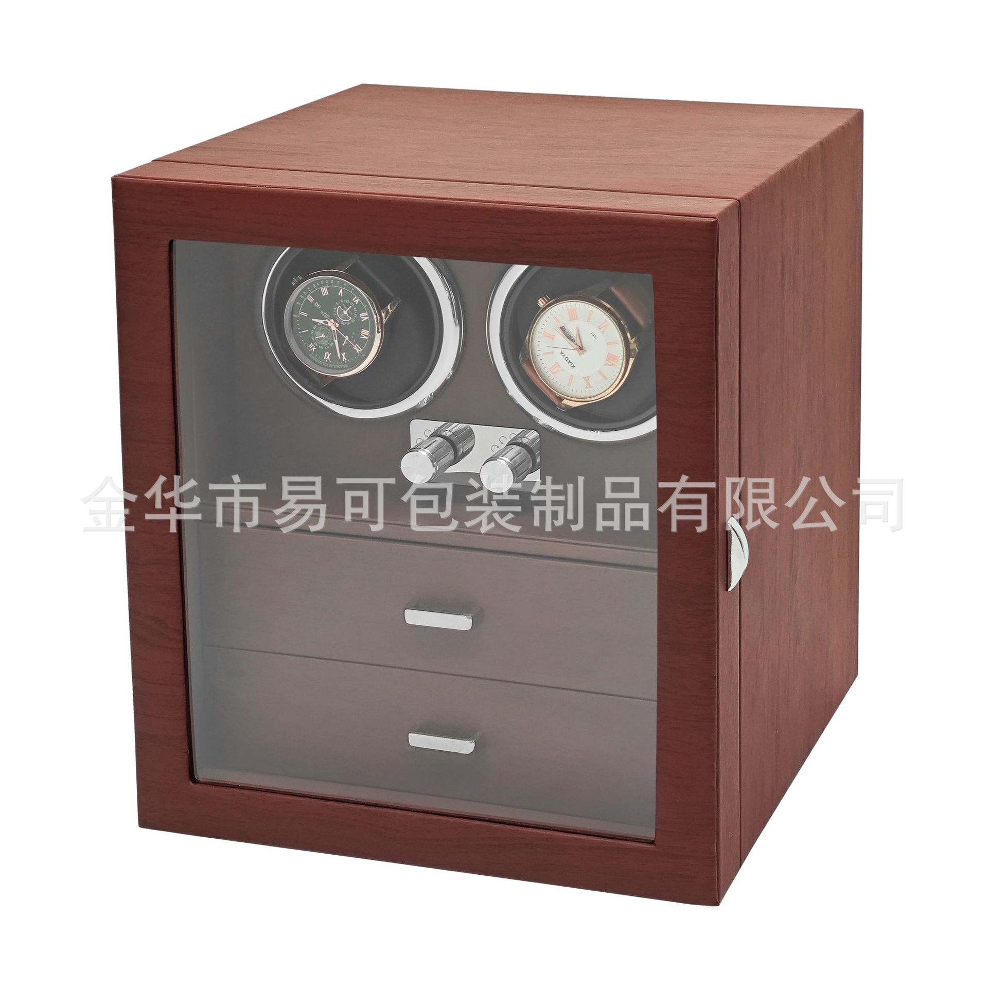 现货批发波尔多红木纹PU钻石白光机械表上链摇表器多功能双层首饰