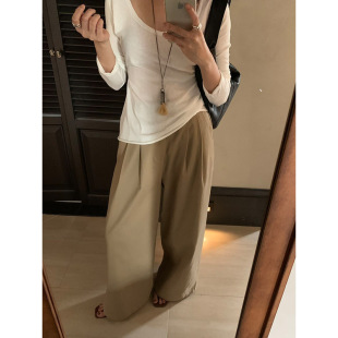 Yuanpai Bluepops2025 Autum New Korean Style High-Waisted Pants Casual Loose Slimming Look Wide-Leg Pants W1102
