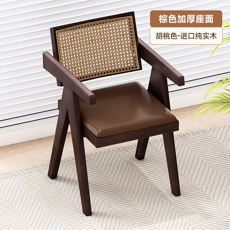 Hogar Chandigarh Silla de ratán de estilo antiguo con reposabrazos, silla de ratán de ocio simple y moderna, silla de comedor de madera maciza