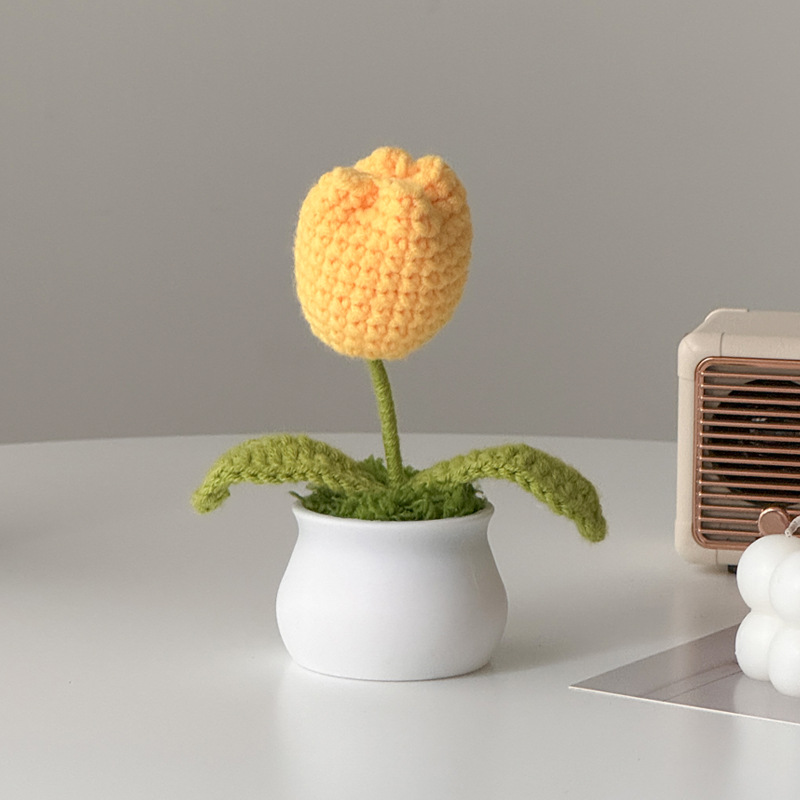 Regalos de día al por mayor girasoles para chicas, ramo de lana tejida a mano, adornos de mesa pequeños