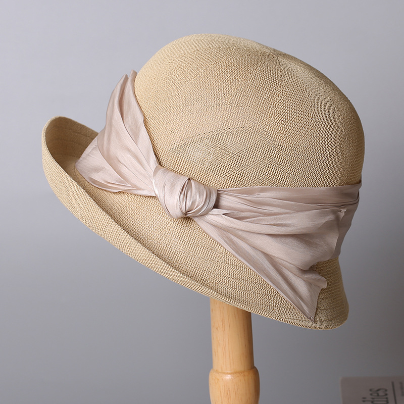 Japanese Style Washi Paper Bucket Hat For Women - Summer Sun Protection Luxury Bow-Knot Linen Sun Hat Trendy - Thumbnail 7