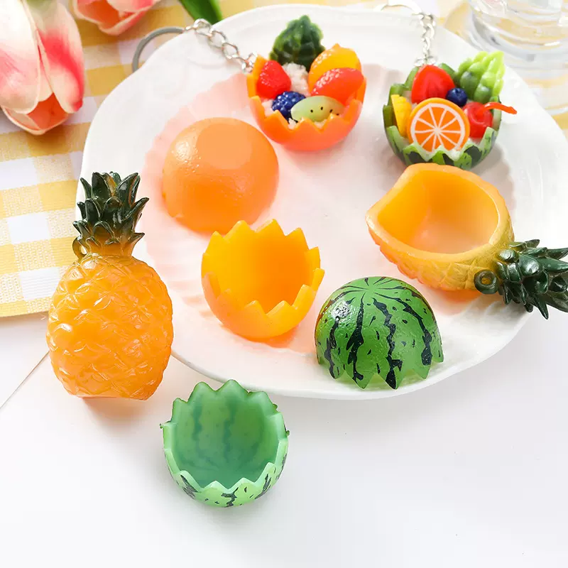 PVC仿真食玩西瓜碗香橙碗微缩食玩DIY手作水果底座配件过家家玩具