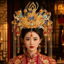 复古烧蓝点翠凤冠古装婚嫁长流苏发冠明制婚服摄影造型头冠可混批