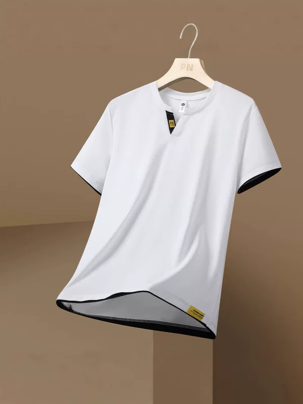 Silk fashionable universal quick dry sports T-shirt, V-neckline, with short sleeve