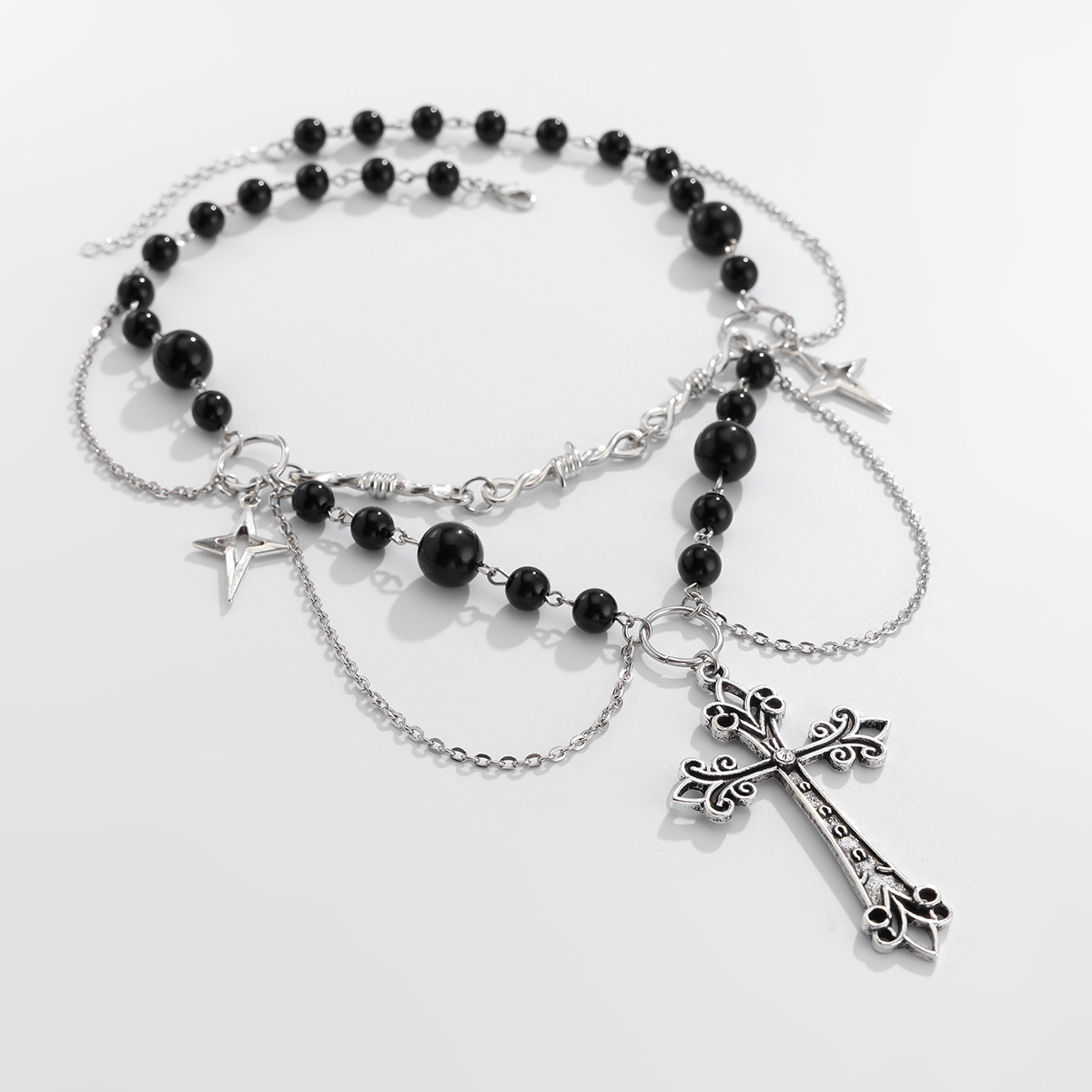 Collana a strati con croce e perle design elegante_voghion.com