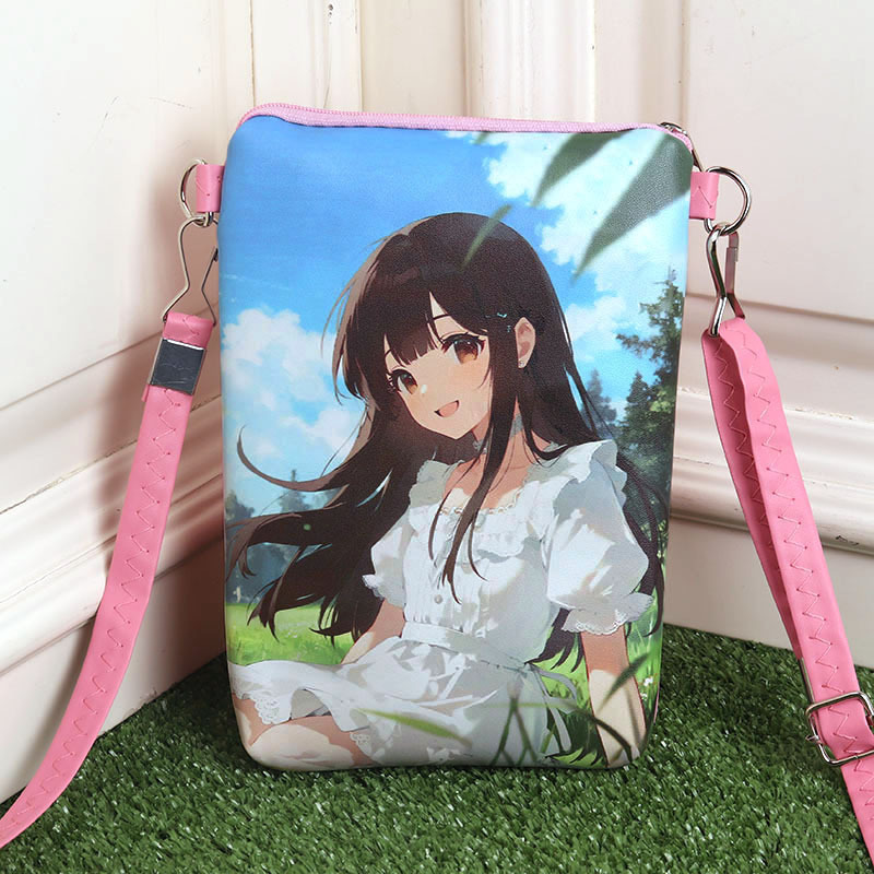Girl sitting on a double-zipper shoulder bag