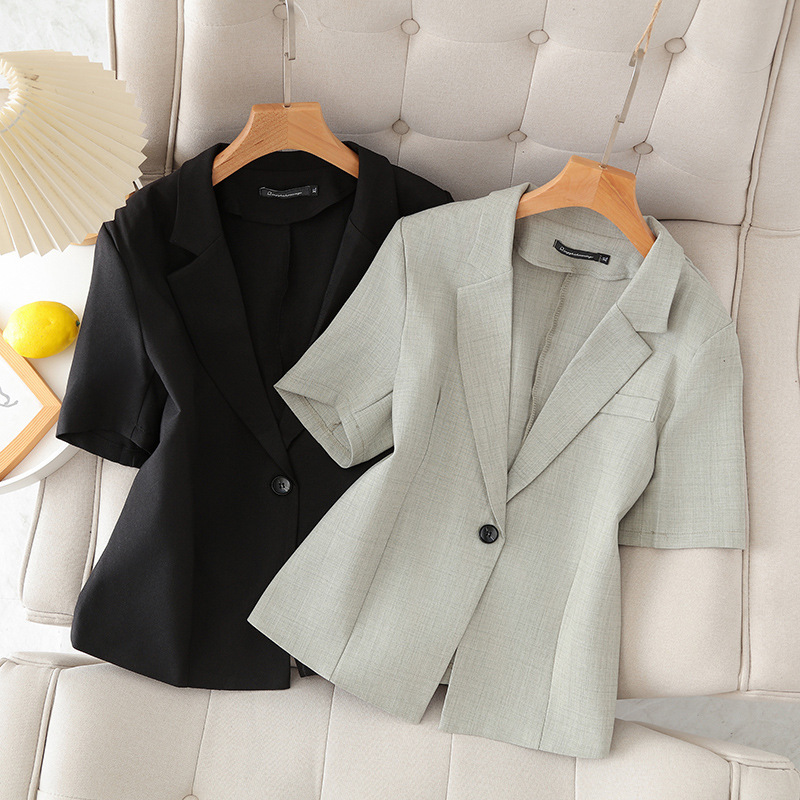 Pure linen suit coat women's thin summer short sleeve plus size fat MM200 kg small suit coat 2024 new Pure linen suit coat women's thin summer short sleeve plus size fat MM200 kg small suit coat 2024 new