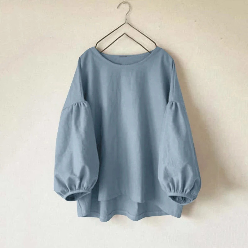 Elegant Retro Long Sleeve Blouse For Women Solid Colour Work Top_voghion.com