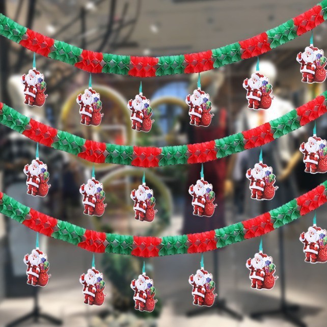 クリスマス紙花引きデパート店ショーウインドークリスマスツリー老人ハニカム紙花引きペンダント背景壁装飾品|undefined