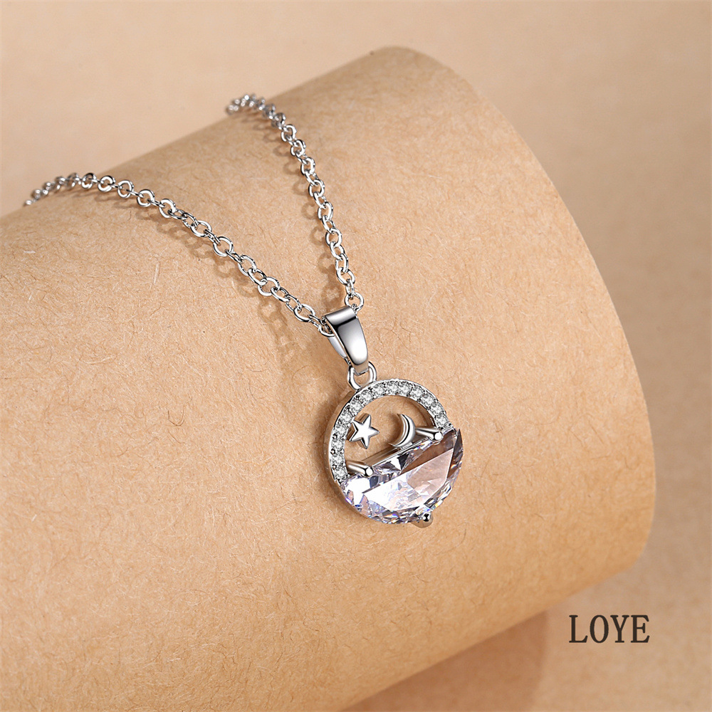 Simple Fashion Micro-Inlaid Zircon Star Moon Ship Necklace Copper Necklace