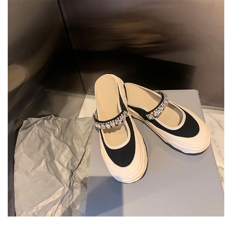 Versión de piel de oveja ~ zapatillas de lona de fondo grueso de diamante de verano para mujeres zapatillas de lona muffin de cuero medio zapatillas medio soporte