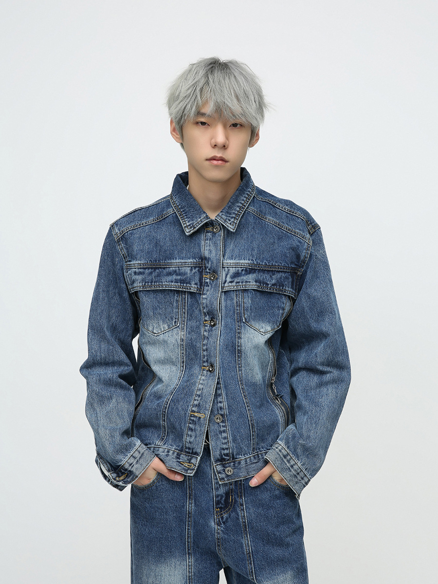 Mtlclothes ropa de Hombre | 2023 otoño e invierno nuevo estilo coreano lavado flojo cremallera diseño Denim traje hombres