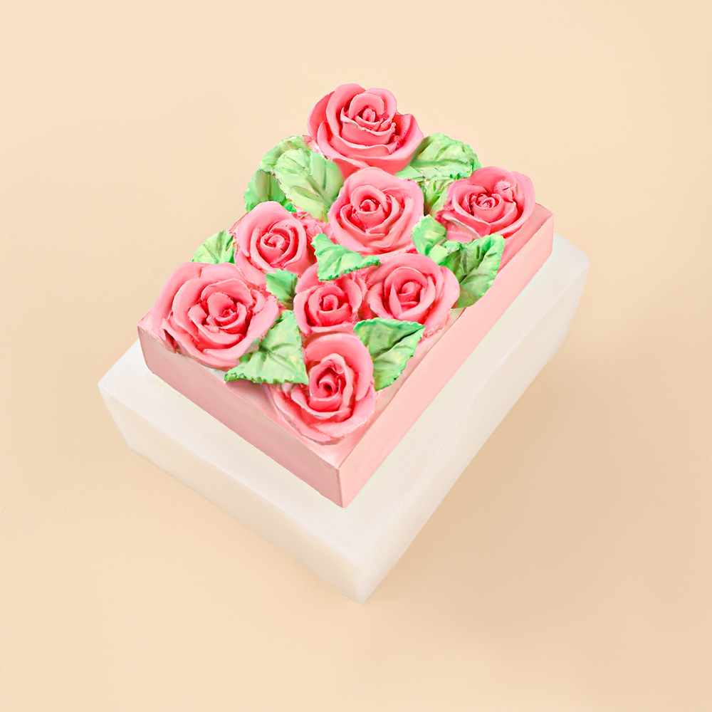 Fragancia floral rectangular, vela, molde de flor de rosa, jabón hecho a mano de bricolaje, yeso, molde de mousse de chocolate, molde de goteo