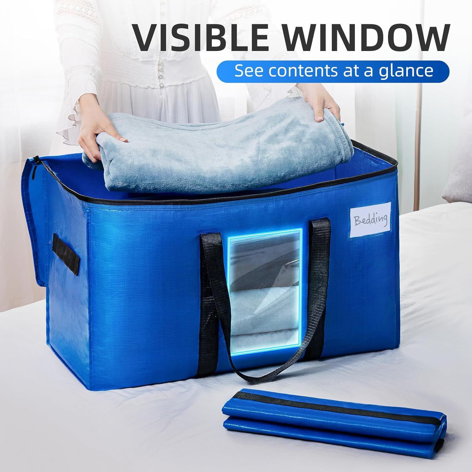 Fabricante de origen comercio electrónico transfronterizo bolsa de almacenamiento de PE azul real bolsa de almacenamiento de ropa bolsa de mudanza bolsa de embalaje en stock