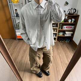 美式复古慵懒格子衬衫男女款高级感开衫外套学院风长袖内搭衬衣潮