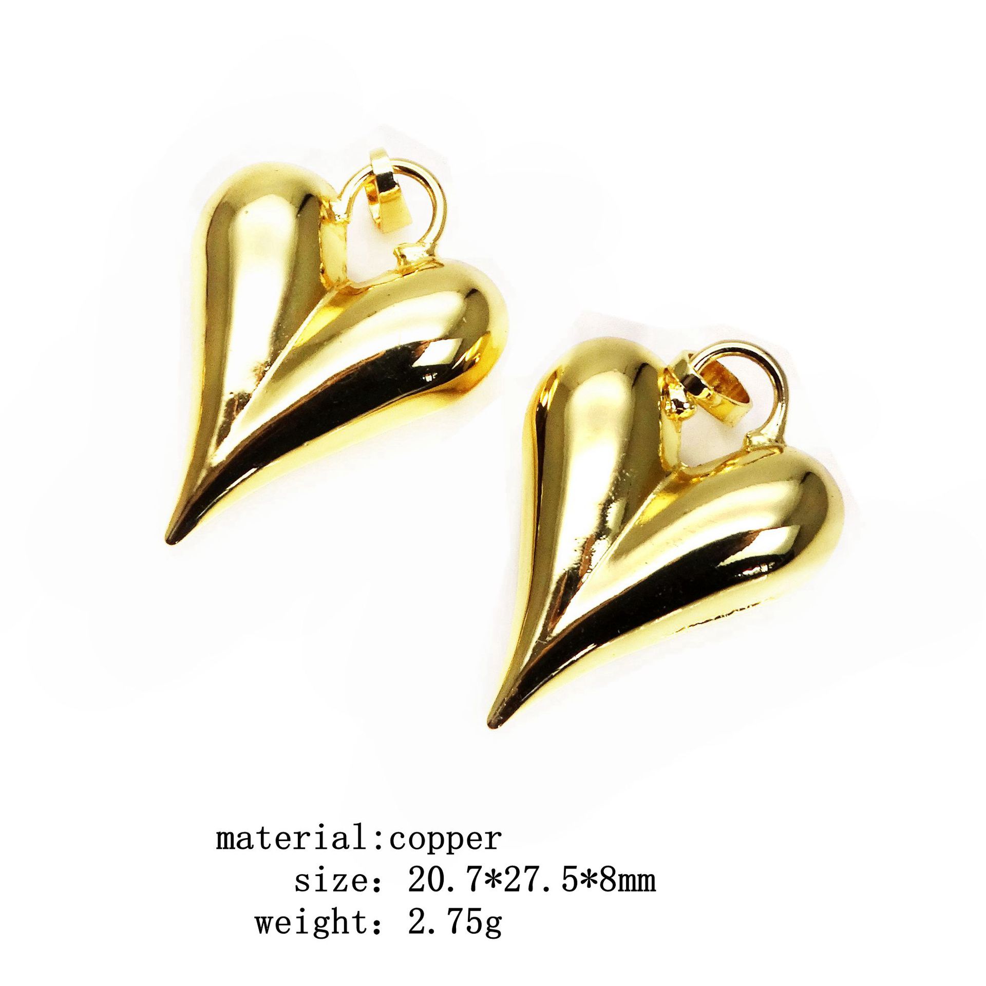 Copper Material 1 Piece 14.7*18mm 20*20.7mm 25*25.8mm Copper Gold Plated Heart Shape Polished Pendant