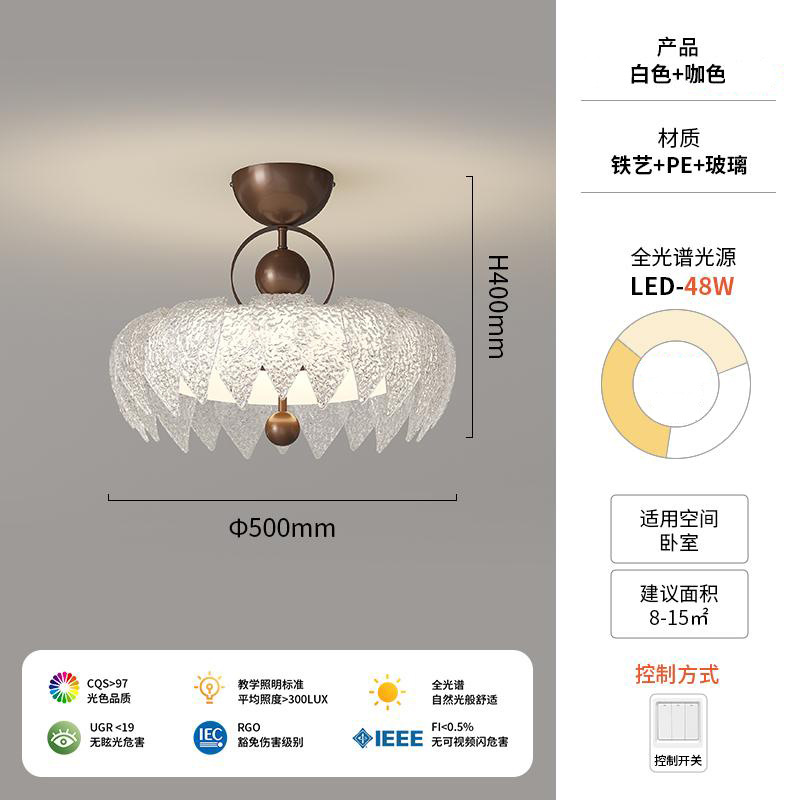 Lámpara de techo de dormitorio de estilo antiguo francés Lámpara de protección ocular de estudio de espectro completo LED de cristal retro de lujo ligero americano