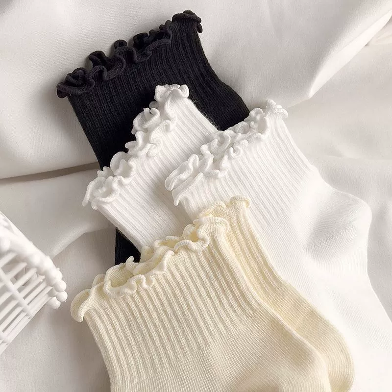 Summer thin Japanese‑style ankle socks, 6‑pair set (white, beige, black), average size