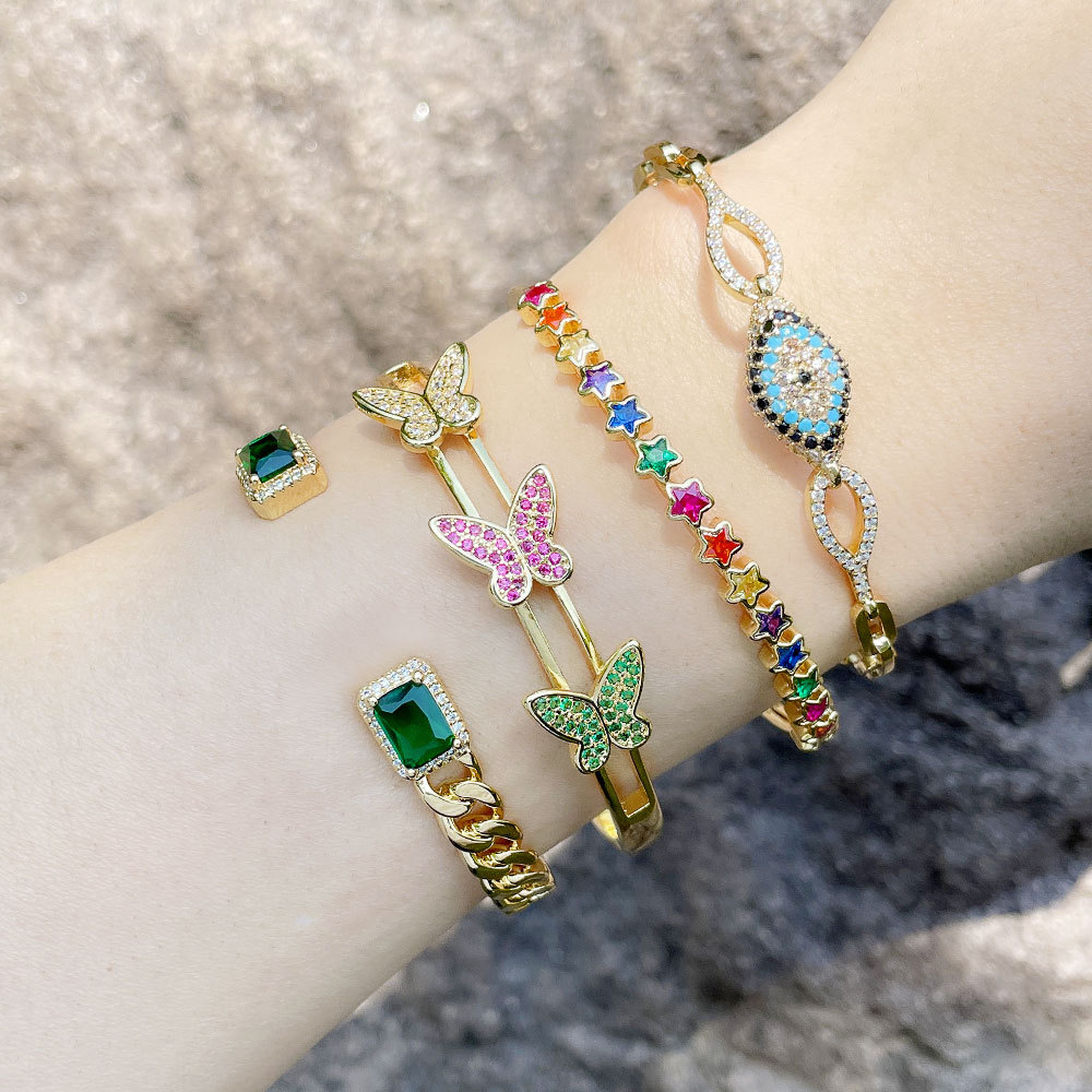 Fashion Copper XINGX Eyes Butterfly Bracelet Daily Zircon Copper Bracelets
