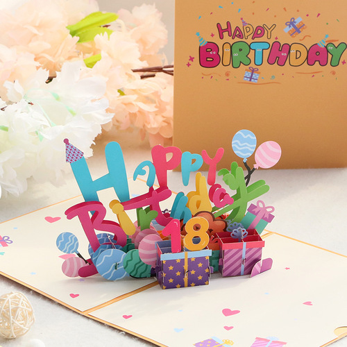 Birthday three-dimensional greeting card, colorful birthday handmade creative blessing message, digital card can be inserted, foreign trade manufacturer wholesale
