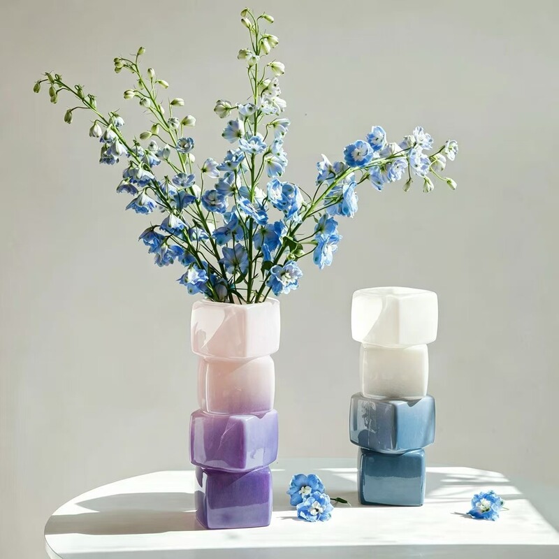 Vintage Glass Vase with Square Mouth, Irregular Artistic Ornament, High-End Niche Decoration for Living Room and Homestay, Flower Arrangement