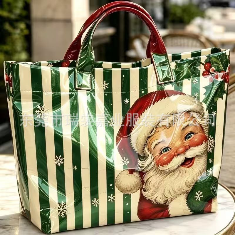 Cross-border Amazon Temu Christmas PVC Waterproof Tote Bag, Large Capacity, Casual Travel Shopping Handbag