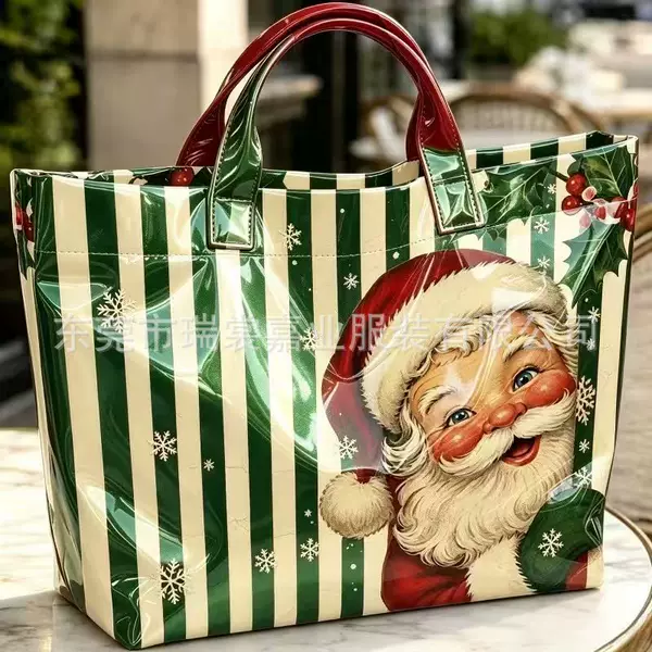 Cross-border Amazon Temu Christmas PVC Waterproof Tote Bag, Large Capacity, Casual Travel Shopping Handbag