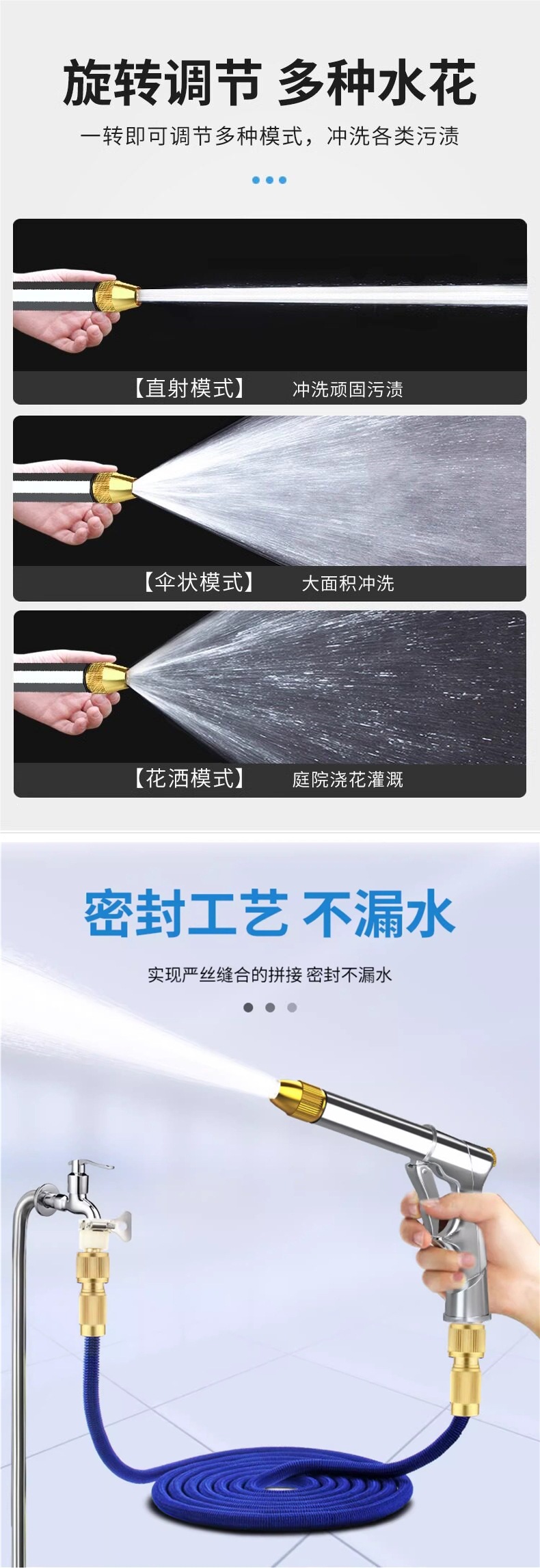 All-Metal High-Pressure Car Wash Nozzle for Home Use, Super Strong Pressure for Washing and Spraying, Connects to Tap Water