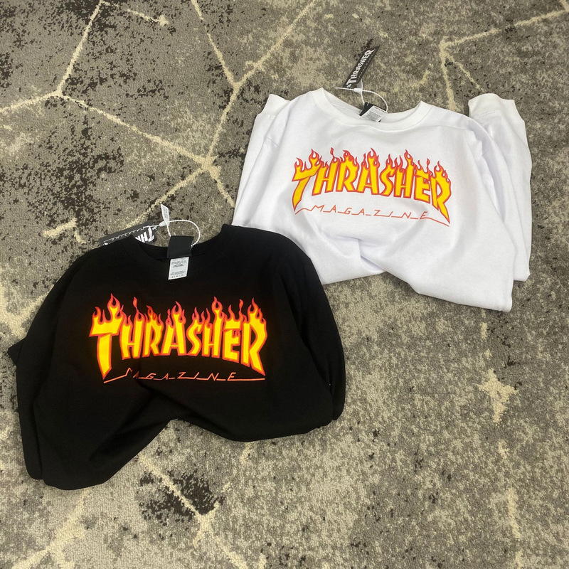 Correct Version of 24 Spring and Summer European and American Trendy Brand Thrasher Flame Letter Printing Men's and Women's Long-Sleeved t Cross-Border Ready Stock