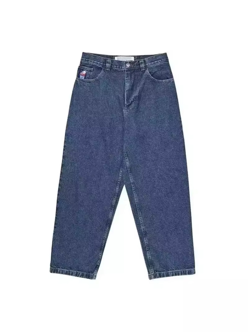 Polar Big Boy jeans Y2K Harajuku Hip Hop dibujos animados bordado azul pantalones vaqueros sueltos hombres
