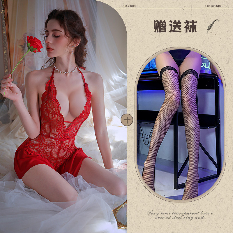 레드 + 블랙 망사 스타킹
