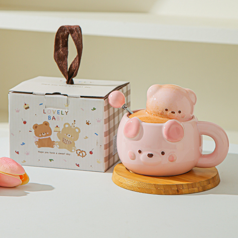 Regalo de cumpleaños para chicas adorables osos tazas de café de agua de alto valor de cerámica regalo de mano