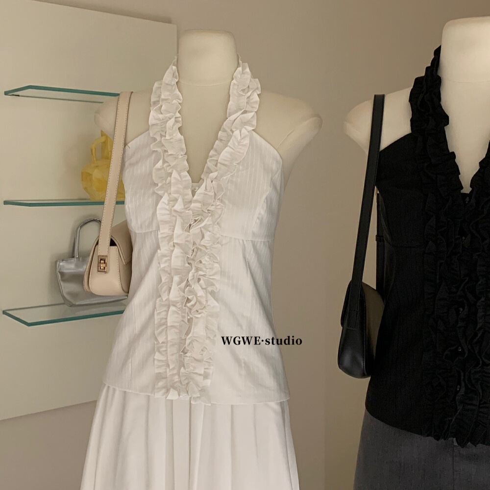 WGWE francés dulce y puro con orejas de madera, cuello halter sin mangas, delgado y delgado, camisola de todo fósforo, top de primavera y verano para mujer image 2