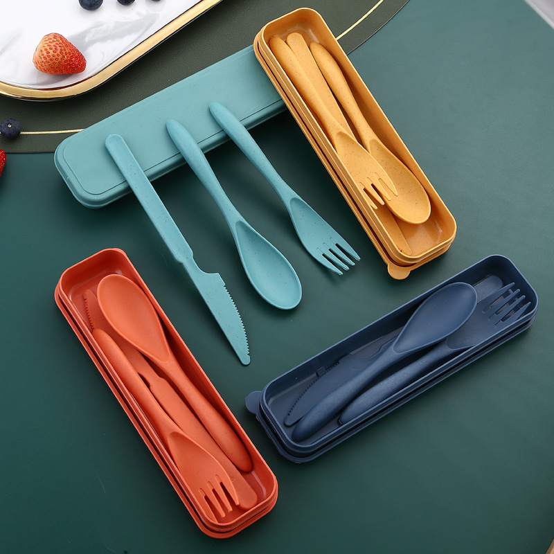 Amazon Wheat Straw Knife Fork Spoon Portable Tableware Set Cross-border Outdoor Travel Tableware Set Three-Piece Set