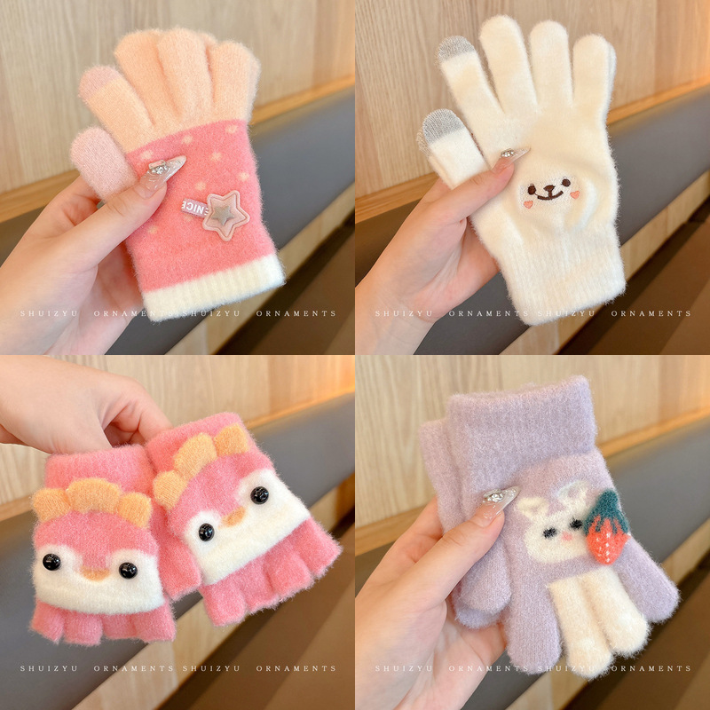 Guantes para bebés de invierno de terciopelo para niños guantes pequeños lindos anticongelantes para niños y niñas cinco dedos de lana