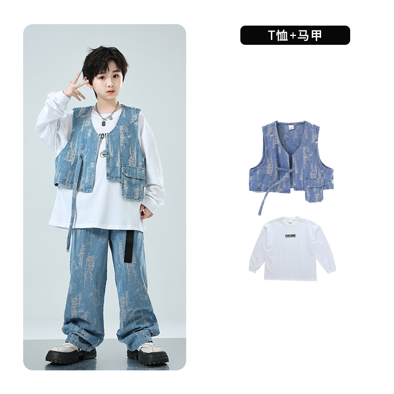 子供の街のダンスの公演服の男女の子供のカウボーイのスーツのジャズのダンスのhiphopの舞台のショーのファッションの服の長袖